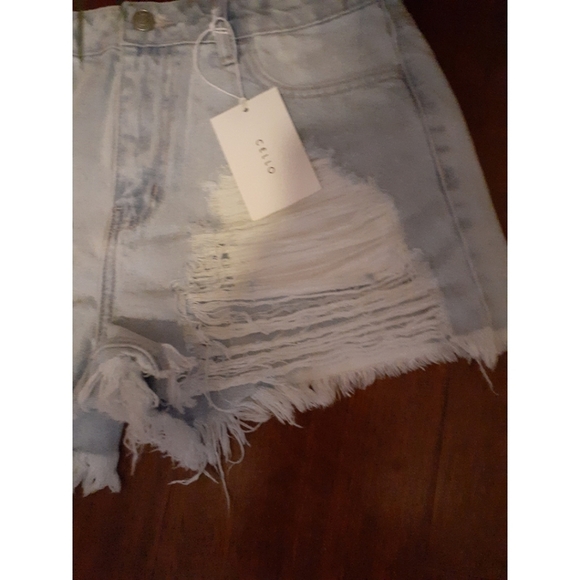 Pre-Owned Cello High Rise Fray Destroyed Denim Shorts Loose Fit Blue XS-S-M - Picture 7 of 11